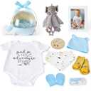 Baby Shower Gifts for Boys 12-in-1 Baby Boy Gift Set for Newborn, Premium Gender Reveal Gifts for New Parents, with Elephant Lovey, 100% Cotton Onesie, Photo Frame & Carriage Storage Case, Blue