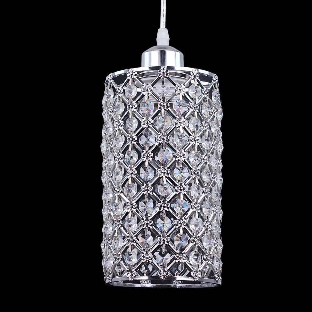 Modern Crystal Pendant Lighting Hanging Pendant Lighting Fixture Adjustable Ceiling Light for Kitchen Dining Room Bedroom Kitchen Island (Silver), 4.7 inches x 16-39.4 inches