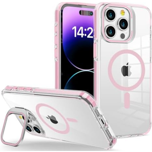 WOGROO for iPhone 13 Pro Max Case, Compatible with MagSafe, Magnetic Kickstand Case for Women Girls, Clear Pink