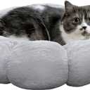 Cat Beds for Indoor Cats, Machine Washable Non-Skid, Fluffy Flower Cat Bed Cute, Anti Anxiety Dog Beds for Toy Size Dogs, 20 * 20 Inches, Grey