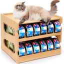 Bamboo Can Organizer for Pantry, 2 Tier Bamboo Pantry Organizer for Kitchen Counter, Cat Food Storage Holds Up to 36 Cans, Can Rack Organizer for Human and Pet Food Cans, FIFO Design