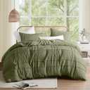 Comfort Spaces Olive Green Queen Size Duvet Cover Set - 3-pc Pintuck Pleated Duvet Cover Queen, All Season Lightweight, Extra Softness Pre-Washed Microfiber Queen Bed Cover Shams