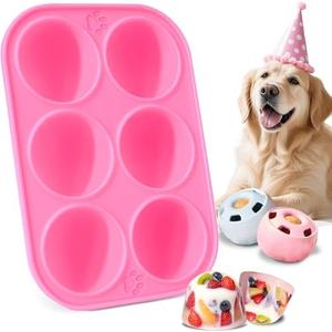 BABORUI 6 Cavities Silicone Dog Treat Molds for Woof Pupsicle & WOOF Party Pupsicle Large 25-75lbs, Reusable Frozen Dog Treat Molds for Making Healthy Refill Birthday Pops Popsicle Treats (L-Pink)