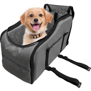 Dog Car Seat for Small Medium Dogs to 0-13lbs, Portable Memory Foam Console Dog Armrest Booster Seat with Safety Belt, Detachable Soft Cushion, Pet Car Seat Travel Bed