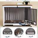 Dog Crate Furniture, Foldable Wooden Dog Kennel Furniture with 360° Rotating Feeding Bowls, Iron Frame Dog Crate with Deepened Sliding Tray, 33" L - White Brown