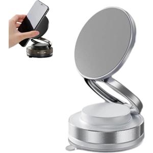 Phone Holders for Your Car, Ultra Vacuum Suction Cup Mount, 360 Adjustable Vacuum Magnetic Phone Holder, Rotatable, Foldable, Super Strong Suction for All Smooth Surface (Silver-White)