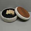 Round Storage Ottoman Foot Rest Cotton Braided Foot Stool Pouf Ottoman with Solid Wood Legs Footstool with Storage Shoe Changing Stool for Living Room White (13"D x 13"W x 11.3"H)