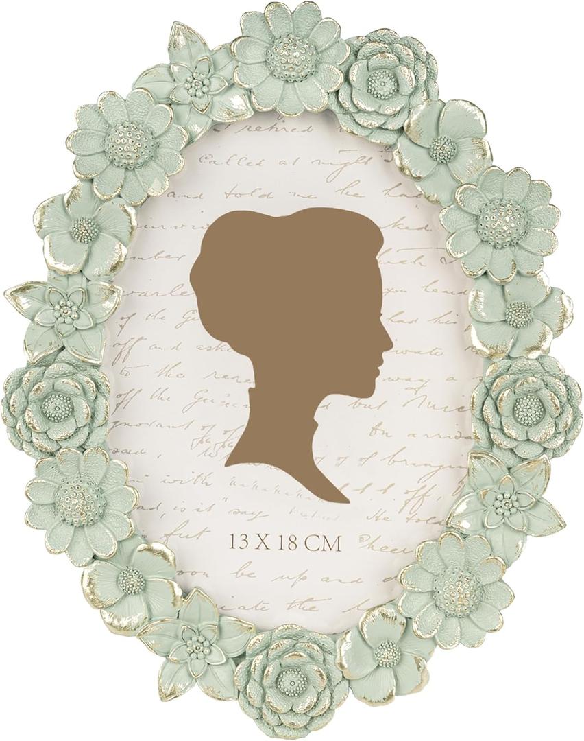 AELS 5x7 Inch Vintage Picture Frame, Elegant Antique Oval Photo Frames with Glass Front, Photo Display, Tabletop Wall Hanging, Gift Ideas, Green Flower
