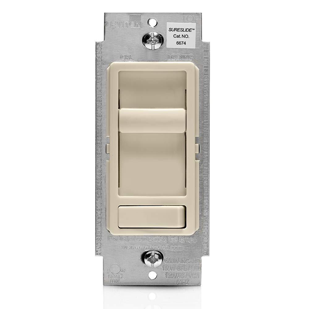 Leviton SureSlide Dimmer Switch for Dimmable LED, Halogen and Incandescent Bulbs, 6674-P0T, Light Almond