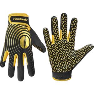 HANDLANDY Youth Football Gloves, Kids Sticky Receiver Gloves,Super Grip Football Glove Best Gift for Boys,Girls (X-Small-Youth, Black and Gold)