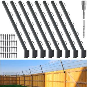 8-Pack Angle 25 Fence Post Extender, 31" Fence Barbed Wire Extend Armfor Outdoor Fences to Increase Height, Protect Privacy and Pets Jumping Off (8, 31in-25Angles - Wood Post)