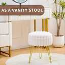 Wimarsbon Vanity Stool with Storage, Faux Fur Ottoman Chair with Metal Legs, Round Makeup Vanity Chair for Bedroom or Dressing Table, Modern Small Ottoman Seat (White), 13"D x 13"W x 16.5"H