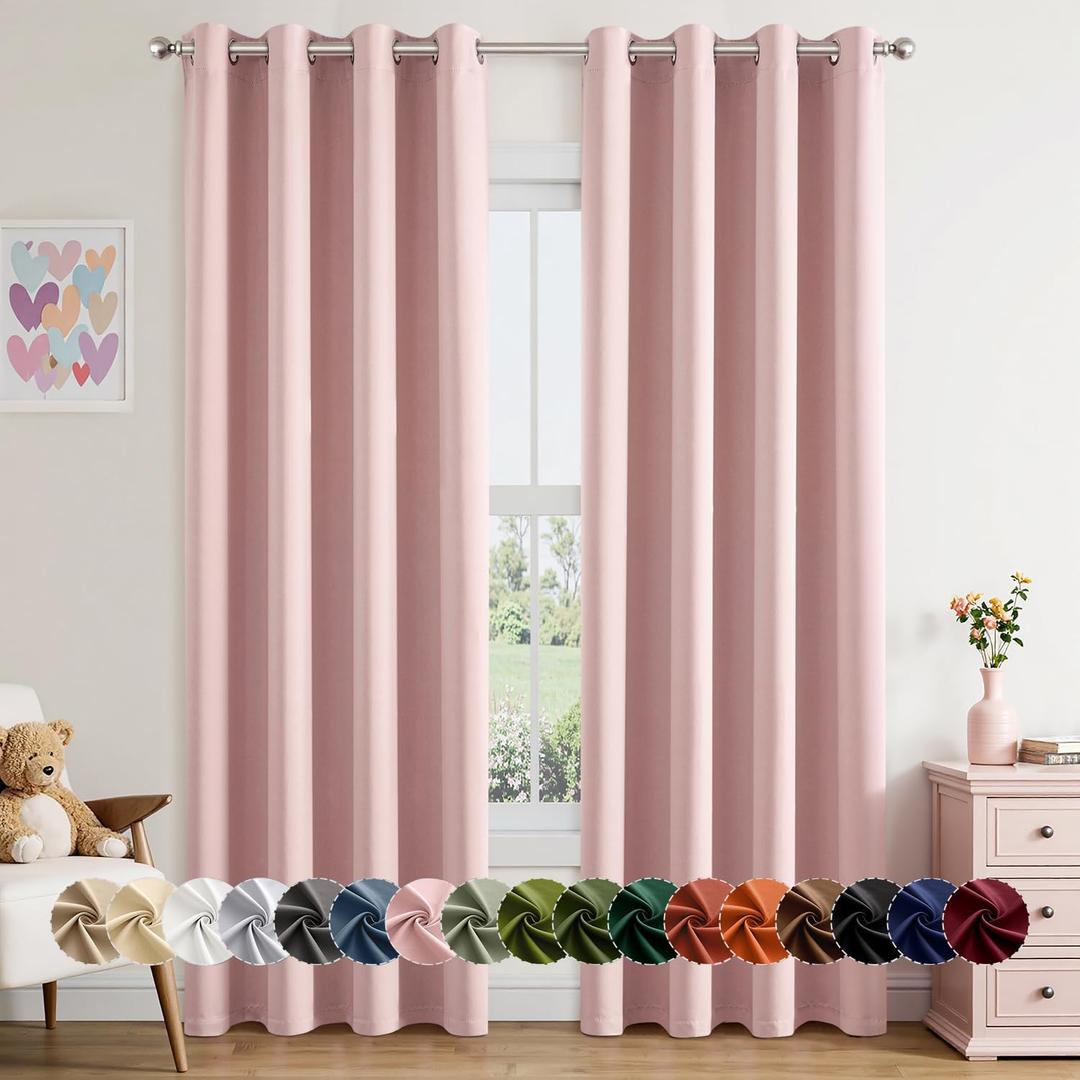 MIULEE Baby Pink Blackout Curtains for Bedroom Living Room 84 Inches Long 2 Panels, Thermal Insulated Room Darkening Drapes Solid Grommet Noise Reduction Light Blocking Window Treatments 50x84 Inch