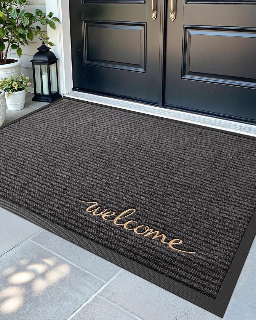 DEXI Front Door Mat Outside Entrance, 4x6 ft Extra Large Rubber Entry Doormat Heavy Duty, Non Slip Welcome Mats for Inside House Floor Entryway Exterior Patio, Welcome Grey