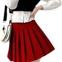 Women's High Waist A-Line Pleated Mini Skirt Short Tennis Skirt (Red, L)
