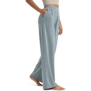 ODODOS Modal Soft Wide Leg Pants for Women High Waist Casual Relaxed Pants with Pockets, 31" Inseam, Grey Blue, Small