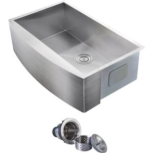 Comllen Commercial 33 Inch 304 Stainless Steel Farmhouse Sink, Single Bowl Kitchen Sinks 16 Gauge 9 Inch Deep Handmade Undermount Farm Apron Front Kitchen Sink (Brushed Nickel)
