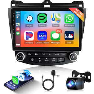 8 Core 4G+64G Android Car Radio Car Stereo for Honda Accord 2003-2007 Wireless CarPlay Android Auto, 10.1 IPS Touch Screen Head Unit with Mirror Link WiFi GPS Bluetooth FM RDS DSP Rear Camera SWC