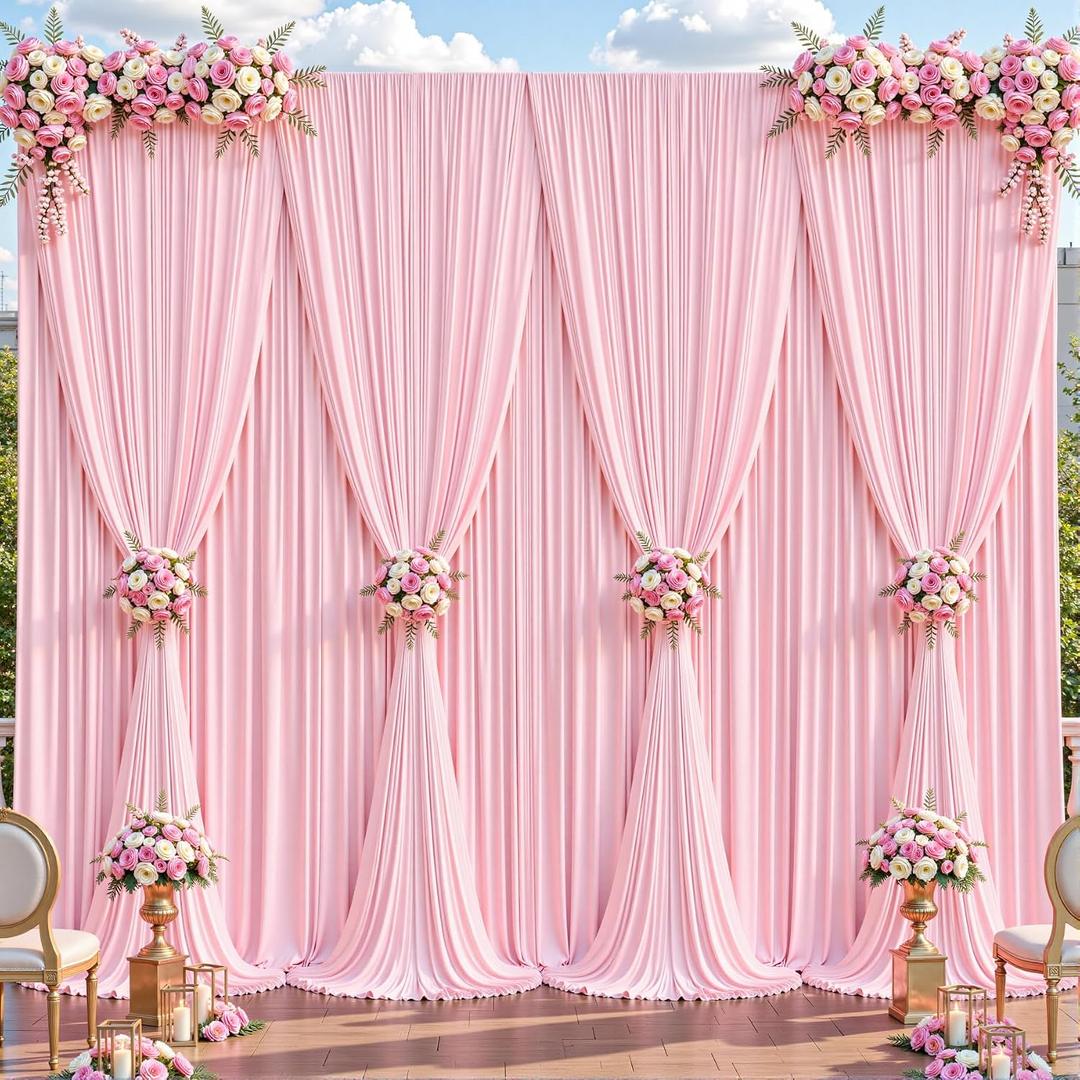 8 Panles Baby Pink Backdrop Curtains - Wrinkle Free Fabric Backdrop Curtain for Photoshoot, 10FT Wedding Party Photo Backdrop Drapes for Birthday Baby Shower Photography Stage Background Decorations
