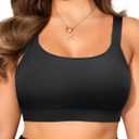 Daci Women Plus Size Sports Bra Bikini Top Only Push Up Scoop Neck Swim Top Full Coverage Bathing Suit for Large Bust (Black)