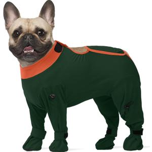 ROZKITCH Dog Onesie with Feet Covered, Prevent Licking & Shedding Recovery Suit, e-Collar Alternative 4-Sleeve with Adjustable Leg Straps, Post-Surgery Bodysuit for Medium Dogs Green M