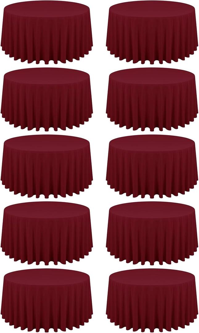 10 Pack Burgundy Round Tablecloths - 120 Inch, Polyester Table Cover for Round Table, Stain and Wrinkle Resistant Washable Fabric Tablecloth, Polyester Tablecloth for Wedding Banquet Parties