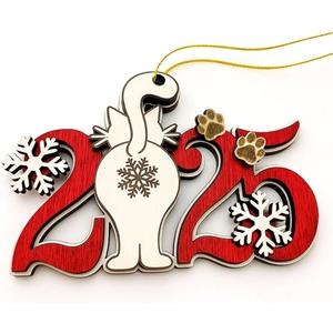 10 x Cat Christmas Ornament  2025 Cat Christmas Tree Hanging Ornament - Cute Wooden Kitten Tree Decoration with Snowflakes & Paw Prints for Kitten Lovers, Pet Owner Christmas Dcor