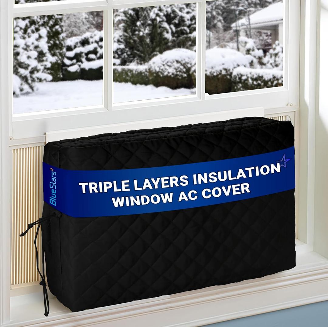 UPGRADED Window Air Conditioner Cover Indoor - NEW Version with VelcroSides - Inside AC Cover for Winter - Polyester Fiber Fill Layers Insulation - 21" x 15" x 3.5" - Black (6000 - 8000 BTU)