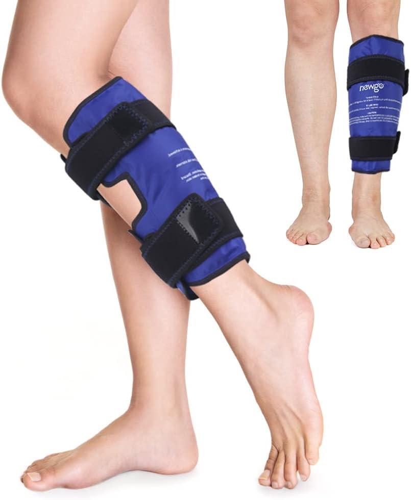 NEWGO Shin Splint Ice Pack for Injuries, Calf Ice Pack Wrap for Shin Splint, Calf Strain, Post-Run, Tight Muscles, Leg Ice Wrap Gel Cold Pack for for Running Injuries - with Soft Plush Backing