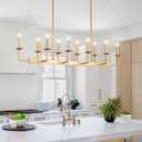 48-Inch Rustic Gold Linear Chandelier,Extra Long Candle Chandelier,Gold Light Fixture for Dining Room Living Room Kitchen Island, Modern Rectangular Chandelier(10-Light,Bulbs Not Included)