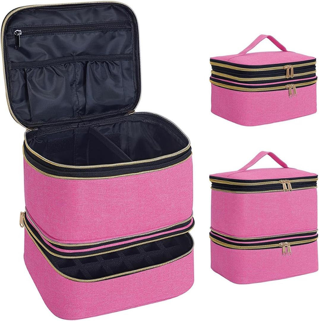 Nail Polish Organizer, Handheld Double Layer Nail Polish Storage with Adjustable Dividers, Holds 30 Bottles (15ml/0.5 fl.oz) for Nail Polish Lamp Manicure Tools and Essential Oil