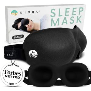 Nidra Contoured Sleep Mask for Side Sleepers  Zero Pressure Fit, Light Blocking Eye Shade for Sleeping & Travel  Black, Small Size