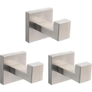 NearMoon Bath Towel Hooks -SUS304 Stainless Steel Square Clothes Robe Hooks Hanger, Heavy Duty Coat Hooks for Bathroom Livingroom Hotel Kitchen Garage, Wall Mounted - 3 Pack (Brushed Nickel)
