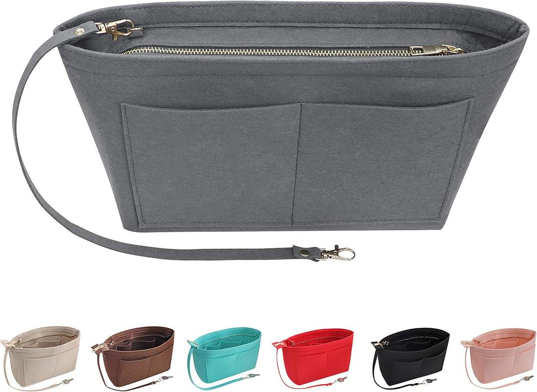 Soyizom Purse Organizer Insert Felt Purse Insert Bag Organizers Multi Pockets Tote Bag in Bag for Women,Grey-L