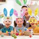 18 Pcs Easter Accessories Set Easter Party Favors - 6 Bunny Ear Headbands, 6 Glitter Necklaces, 6 Glasses for Kids Easter Egg Hunt, Party Favors, Photo Props