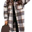 SKIKYAN Women Fall Flannel Plaid Shacket Jacket Oversized Button Down Long Shirt Jacket (X-Large, Darkgrey)