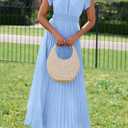 KIRUNDO Women's Summer Maxi Dresses Elegant V Neck Ruffle Flutter Sleeves Empire Waist Pleated Flowy Wedding Guest Dress (Blue, XL)