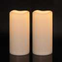 Eldnacele Waterproof Flameless Flickering Candles with 6 Hours Timer, Indoor Outdoor White LED Plastic Battery Operated Pillar Candles Pack of 2 for Wedding Festival White, D3x H 6