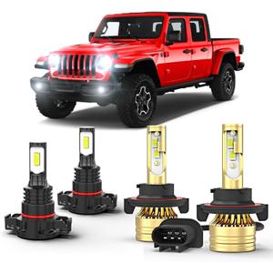 Fit for 2020-2022 Jeep Gladiator,9008/H13 Hi/Lo Bulb+5202 Fog Lights,500% Bright 6000K 11000LM 70W,Ultra Bright LED Light Bulbs,Plug and Play,Pack of 4