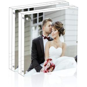 Magicool Premium Acrylic Photo Frame- Magnet Photo Frame -Double Sied Thick Desktop Frames (5x5 2 Pack)