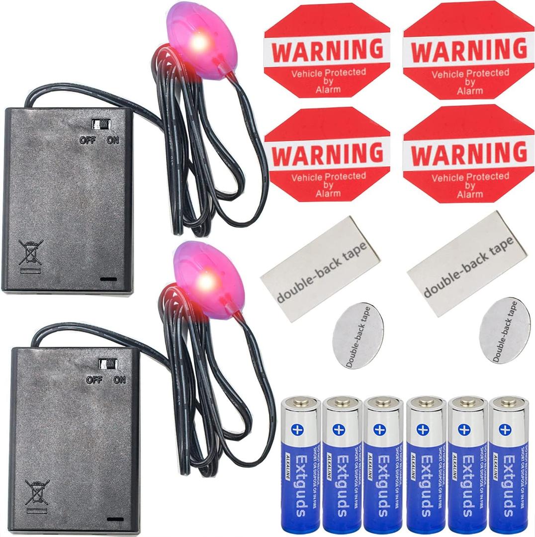 Fake Car Alarm, Dummy Car Alarm,(Batteries Included) Red LED Light Simulate Imitation Security System, Warning Anti-Theft Flash Blinking Lamp (Blue Light-2 Pack)