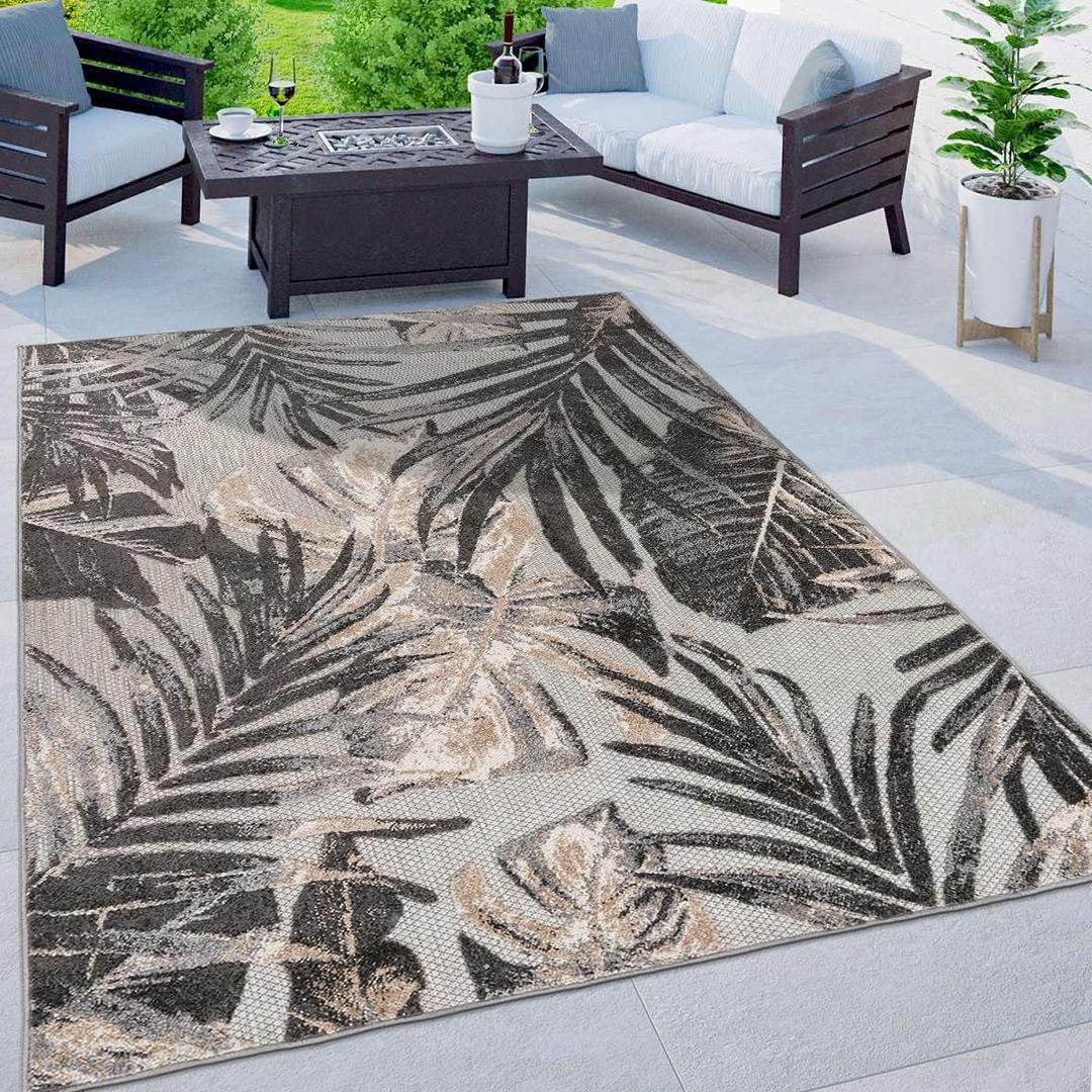 Rugshop Tropical Floral Leaves Indoor/Outdoor Area Rug 5' x 7' Gray (Grey)