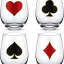 4 Pcs Casino Stemless Wine Glasses 18oz Las Vegas Drinking Glasses Poker Cups Casino Theme Party Decorations for Las Vegas Poker Game Party Gifts Supplies