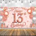 KatchOn, Rose Gold Happy 13th Birthday Banner - Large, 72x44 Inch | 13th Birthday Backdrop for Birthday Decorations for Girls | Happy 13 Birthday Girl Decorations