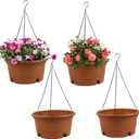 12 Inch Large Hanging Planters for Ootdoor Plants, 4 Pack Plastic Hanging Basket Pots with Drainage Trays & Chain, Hanging Pots for Plants Indoor Outdoor Garden Balcony Decoration (Terracotta)