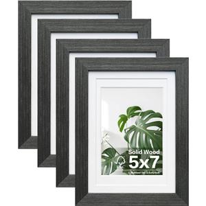 Egofine 5x7 Picture Frames Set of 4, Made of Solid Wood Covered by Plexiglass 3.5x5 and 4x6 with Mat or 5x7 without Mat, for Table Top Display and Wall Mounting Photo Frame Rustic Black
