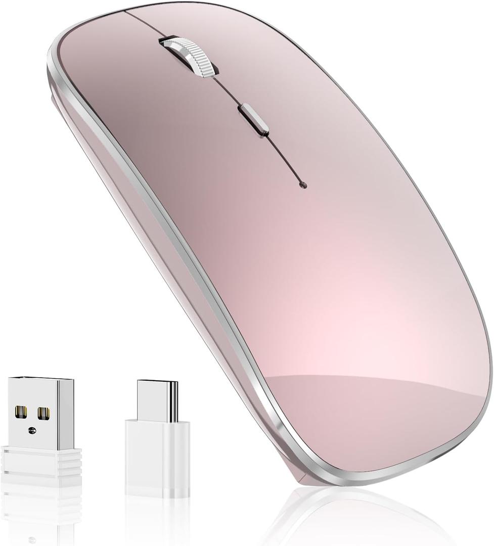 Wireless Mouse Chargeable Portable Silent USB and Type-C Dual Mode Wireless Mouse 3 Adjustable DPI for Laptop, Mac, Android, PC (Q23S Black) (Rose Gold)