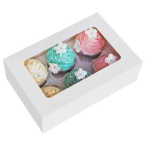 ONE MORE Cupcake Boxes with Inserts 6 Holders,9.5x6.3x3inch Large White Standard Bakery Boxes with Window Food Grade Cake Carrier Container for Muffins,Gift Treat Box Bulk,Pack of 15