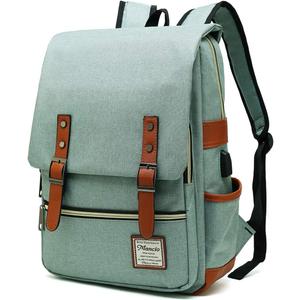 Mancio Vintage Laptop Backpack with USB Charging Port, Slim Tear-Resistant Business Backpack for Travelling, College, Casual Daypacks for Men, Women, Fits up to 15.6 Inch Notebook, Green