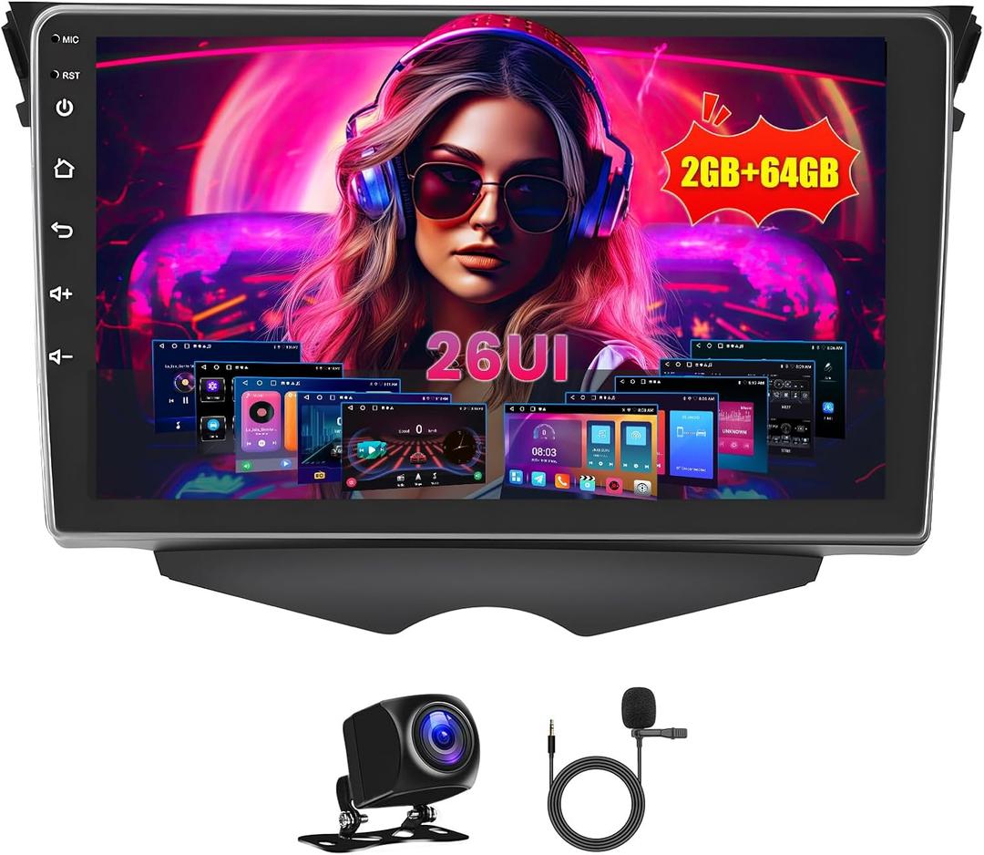 [2+64G] Car Stereo for Hyundai Veloster 2011-2017 with Wireless Carplay Android Auto, 9 Inch HD Touchscreen with GPS WiFi Bluetooth FM/RDS Radio EQ 26UI SWC Backup Camera MIC